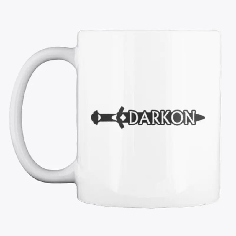 Black logo on white mug